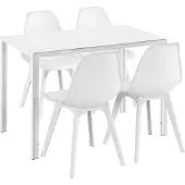 En.casa Eethoek Delft glazen eettafel met 4 stoelen wit