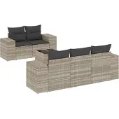 vidaXL 6-delige Loungeset met kussens poly rattan lichtgrijs