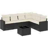 vidaXL 7-delige Loungeset met kussens poly rattan zwart