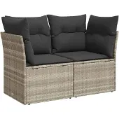 vidaXL Tuinbank 2-zits met kussens poly rattan lichtgrijs