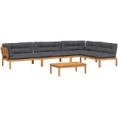 vidaXL 5-delige Loungeset pallet met kussens massief acaciahout