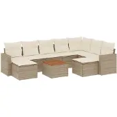 vidaXL 10-delige Loungeset met kussens poly rattan beige