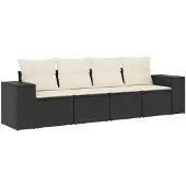 vidaXL 4-delige Loungeset met kussens poly rattan zwart