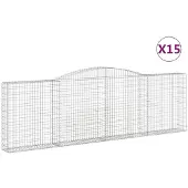 vidaXL Gabionen met boogvorm, 15 stuks, 400x30x120/140 cm, verzinkt staal