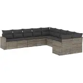 vidaXL 10-delige Loungeset met kussens poly rattan grijs