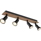 Globo Lighting Plafondspot Drew zwart met hout 4-lichts