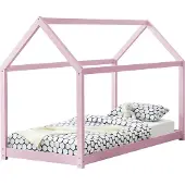 En.casa Kinderbed Netstal houten bed huisbed 90x200 cm roze