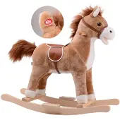 Johntoy Hobbelpaard Hout - Hobbelpaard met Geluid - 64CM Hoog - Beige/Bruin