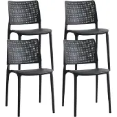 Oviala - Set van 4 zwarte kunststof terrasstoelen - Riga