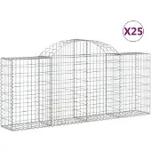 vidaXL Gabionen met boogvorm, 25 stuks, 200x30x80/100 cm, verzinkt staal