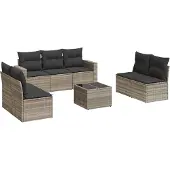 vidaXL 8-delige Loungeset met kussens poly rattan lichtgrijs