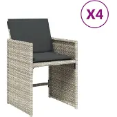 vidaXL Tuinstoelen 4 st met kussens poly rattan lichtgrijs