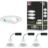 Paulmann LED inbouwspot Nova Coin Smart wit RGBW set van 3 stuks 8,4 cm Smart, dimbaar, wit / opaal, Woon-/ Eetkamer, Aluminium, Modern