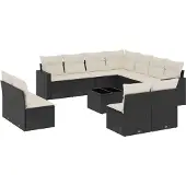 vidaXL 12-delige Loungeset met kussens poly rattan zwart