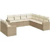 vidaXL 9-delige Loungeset met kussens poly rattan beige
