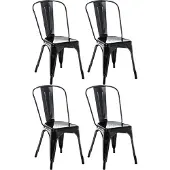 CLP Set van 4 Stapelstoelen Benedikt - Horecastoel met Rugleuning - Stapelbare Eetkamerstoel voor Keuken, Bistro en Café - Metaal - zilver