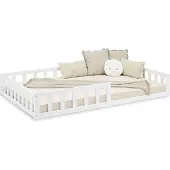 Homestyle4u Kinderbed 120x200, laag bed met valbeveiliging, Montessori bed, peuterkamer, houten bed, massief hout, wit, éénpersoonsbed, lattenbodem, bedframe