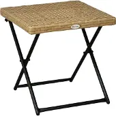 Outsunny - Buitentafel - 40x40x40cm - Staal en Rattan - Houtlook