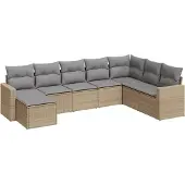 vidaXL 8-delige Loungeset met kussens poly rattan beige