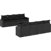 vidaXL 9-delige Loungeset met kussens poly rattan zwart