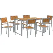 vidaXL Tuin Eettafel Set 7 st Grijs Massief Acacia Hout