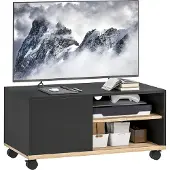 HOMCOM TV-standaard-Spaanplaat-80L x 45B x 39H cm-Zwart+Eiken
