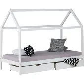 Homestyle4u Kinderbed - 90x200 cm - Huisbed - met bedlade - Wit