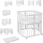 Waldin Multifunctioneel 7 in 1 Babybed / peuterbed incl. matras - Wit