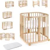 Waldin Multifunctioneel 7 in 1 Babybed / peuterbed incl. matras - Naturel