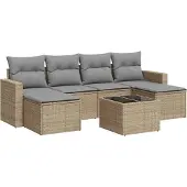 vidaXL 7-delige Loungeset met kussens poly rattan beige