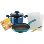 Tefal Chefclub By Pasta La Vista kookgerei-set | G804S4 | Bestaande uit: koekenpan (28 cm), kookpan (20 cm), universeel mes, snijplanken en een receptenboek met heerlijke recepten