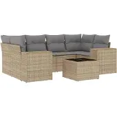 vidaXL 7-delige Loungeset met kussens poly rattan beige