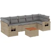 vidaXL 8-delige Loungeset met kussens poly rattan beige