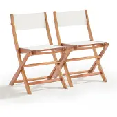 Oviala - Set van 2 inklapbare stoelen van eucalyptus hout en wit textilène - Sete