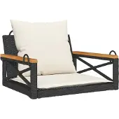 vidaXL Schommelbank met kussens 63x62x40 cm poly rattan zwart
