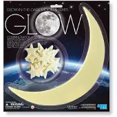 4M Glow In The Dark Stickers - Maan En Sterren - 12 Sterren - 3 Formaten - Muurdecoratie Kids - 3+
