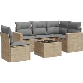 vidaXL 6-delige Loungeset met kussens poly rattan beige