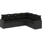 vidaXL 6-delige Loungeset met kussens poly rattan zwart