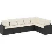 vidaXL 7-delige Loungeset met kussens poly rattan zwart