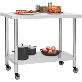 vidaXL Keukenwerktafel met wielen 100x60x85 cm roestvrij staal
