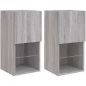 DKD Home Decor Tv-meubelen 2 st met LED-verlichting 30,5x30x60 cm grijs sonoma