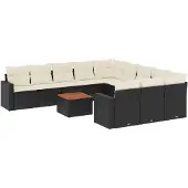vidaXL 12-delige Loungeset met kussens poly rattan zwart