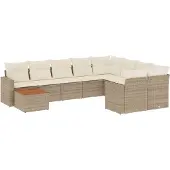 vidaXL 10-delige Loungeset met kussens poly rattan beige