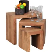 Wohnling Set van 3 salontafels MUMBAI, massief acaciahout, woonkamer, landelijke stijl, bijzettafeltjes, donkerbruin, natuurhout