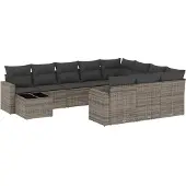 vidaXL 11-delige Loungeset met kussens poly rattan grijs