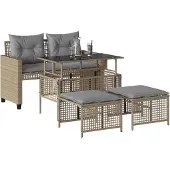 vidaXL 4-delige Loungeset met kussens poly rattan en glas beige