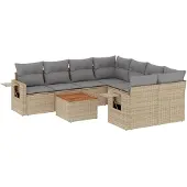 vidaXL 9-delige Loungeset met kussens poly rattan beige