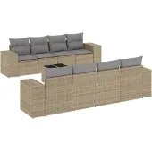 vidaXL 9-delige Loungeset met kussens poly rattan beige