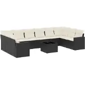vidaXL 11-delige Loungeset met kussens poly rattan zwart