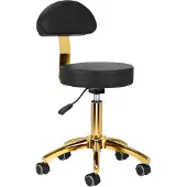 Activeshop Cosmetische Ergonomische Zadelkruk AM-304G Zwart – Met Rugleuning – Gouden Onderstel – Verstelbaar – Luxe Werkkruk